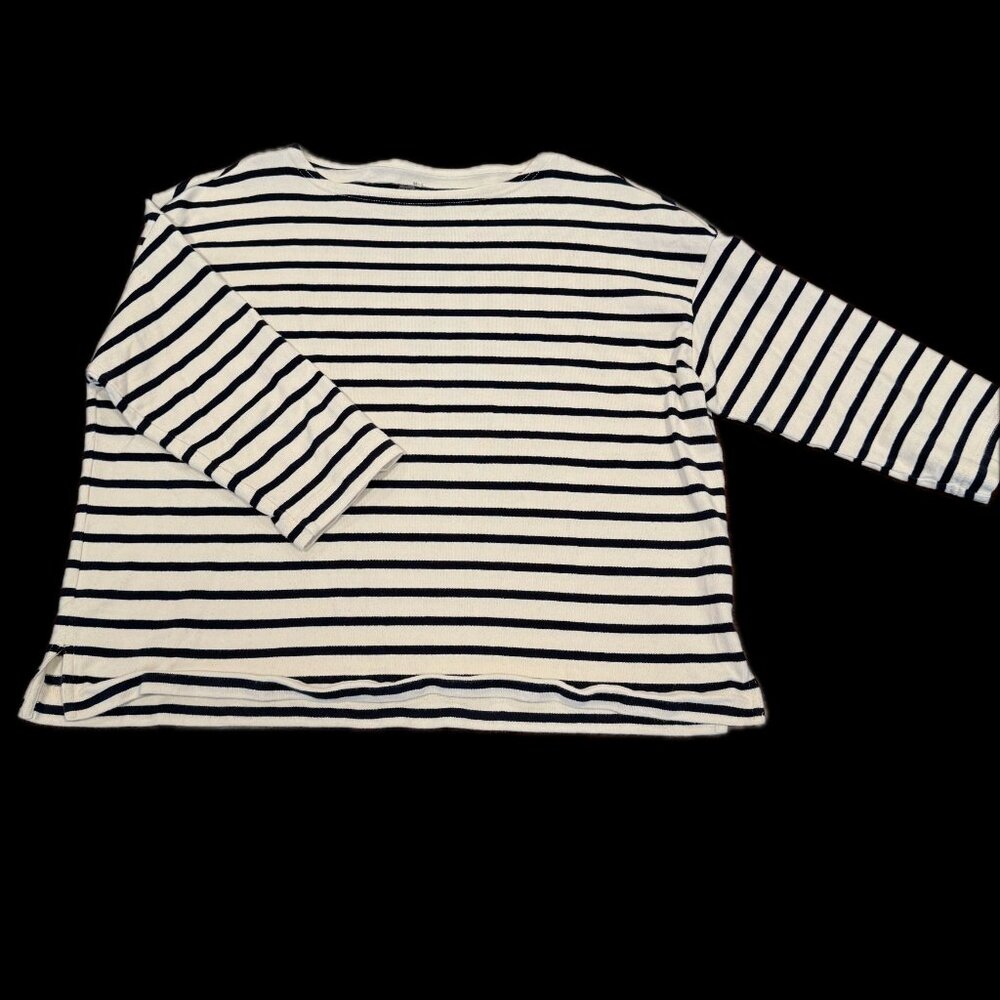 MUJI Women's Heavy Weight Boat Neck Long Sleeve Striped T-Shirt - M/L